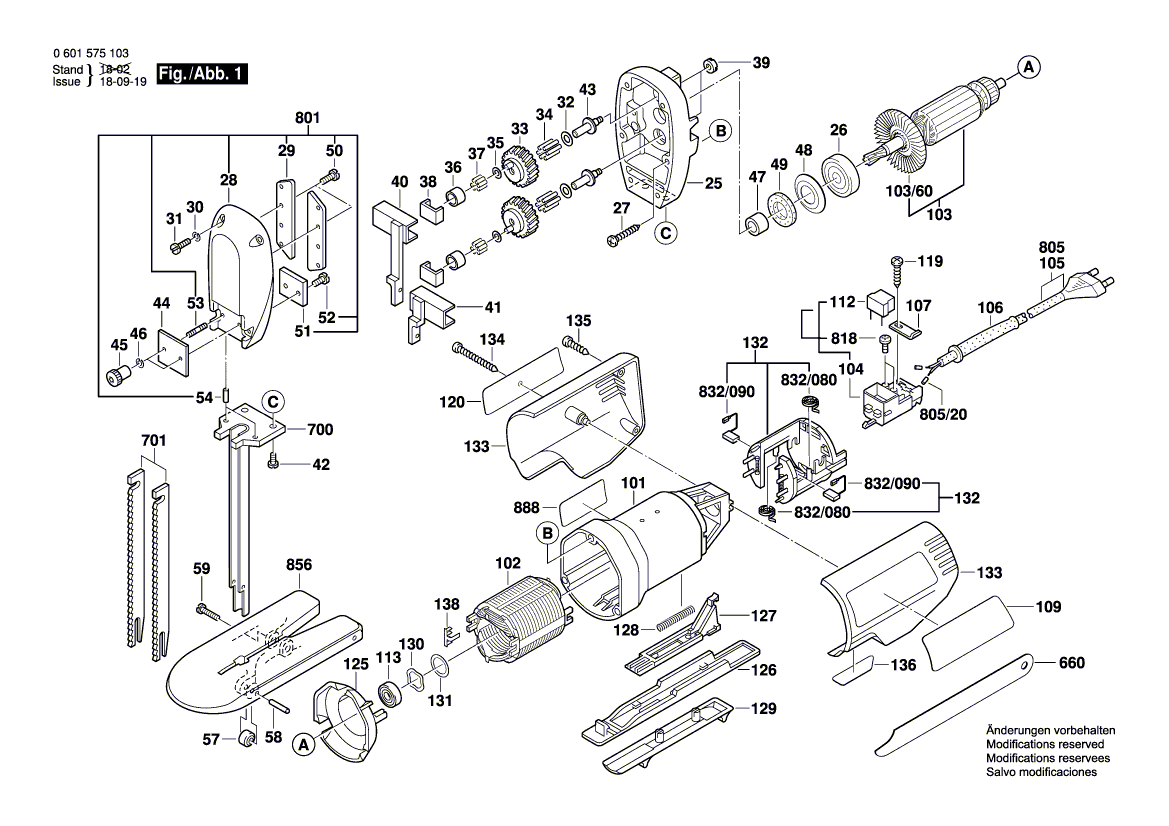 Запчасти для пилы для пеноматериалов Bosch GSG 300 230 V 0601575103, деталировка 1 - цена в Москве, купить оригинальные запчасти Бош в интернет-магазине «Премиум инструмент»