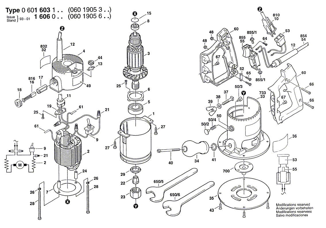 Запчасти для вертикальной фрезерной машины Bosch 220 V 0601606003, деталировка 1 - цена в Москве, купить оригинальные запчасти Бош в интернет-магазине «Премиум инструмент»