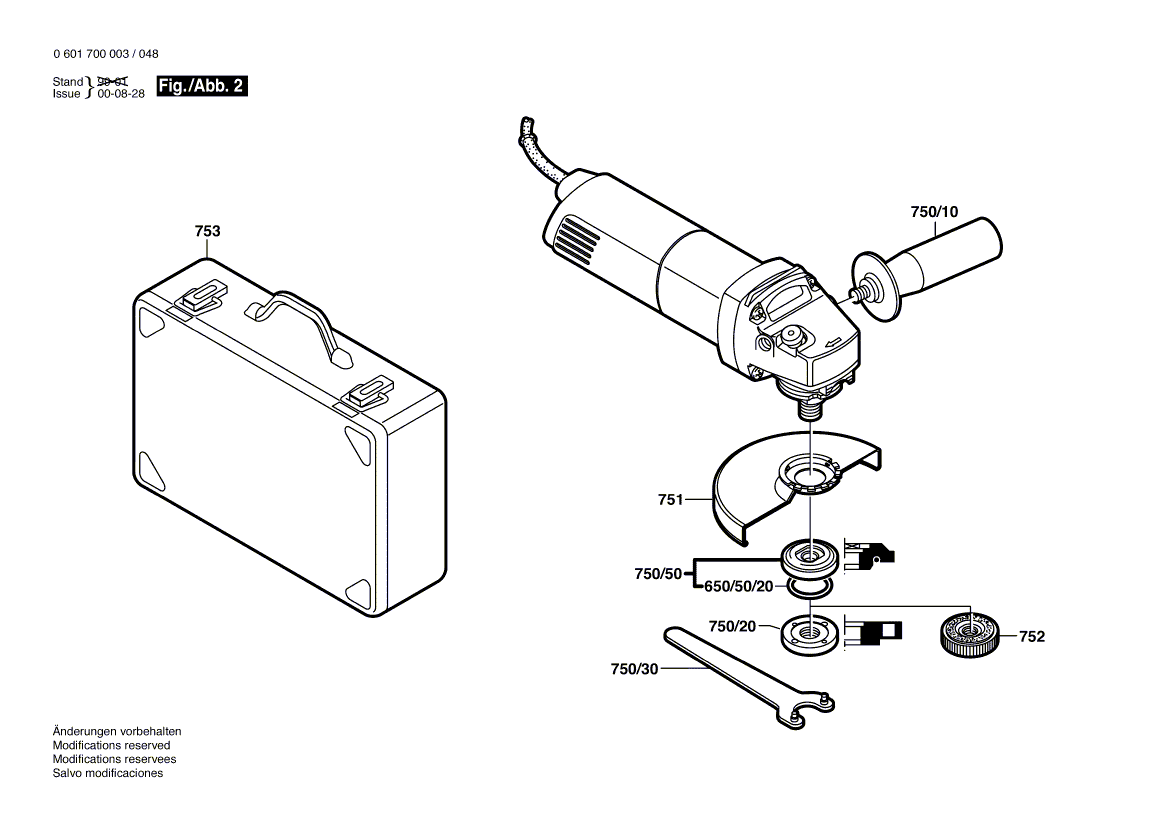 Запчасти для угловой шлифмашины Bosch GWS 7-115 230 V 0601700003, деталировка 2 - цена в Москве, купить оригинальные запчасти Бош в интернет-магазине «Премиум инструмент»
