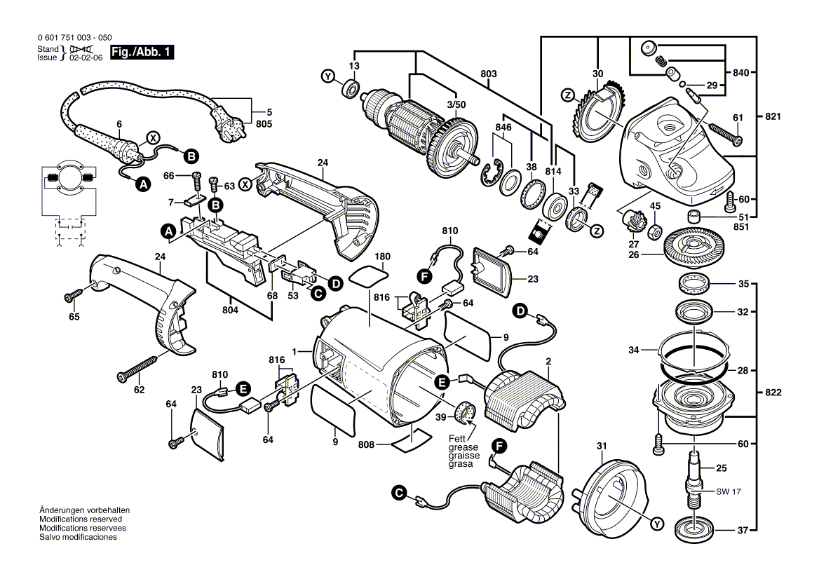 Запчасти для угловой шлифмашины Bosch GWS 20-180 230 V 0601751003, деталировка 1 - цена в Москве, купить оригинальные запчасти Бош в интернет-магазине «Премиум инструмент»