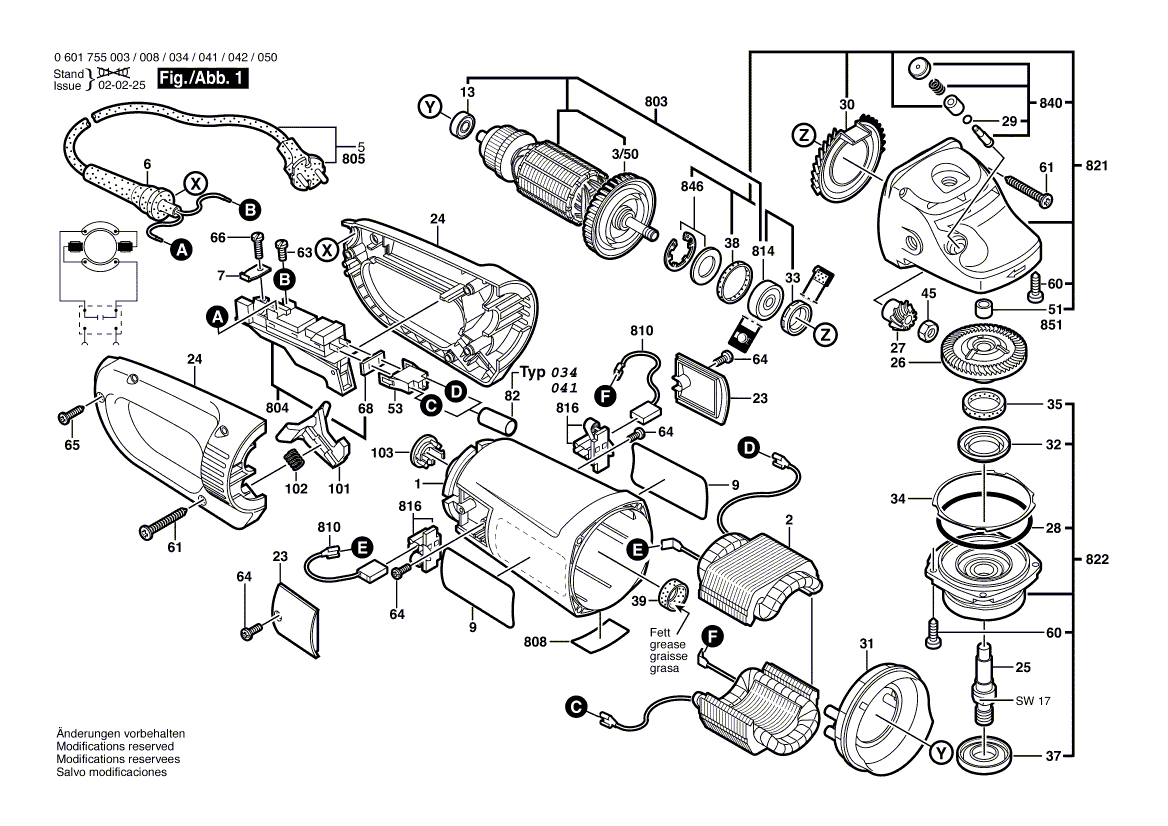 Запчасти для угловой шлифмашины Bosch GWS 25-180 230 V 0601755003, деталировка 1 - цена в Москве, купить оригинальные запчасти Бош в интернет-магазине «Премиум инструмент»