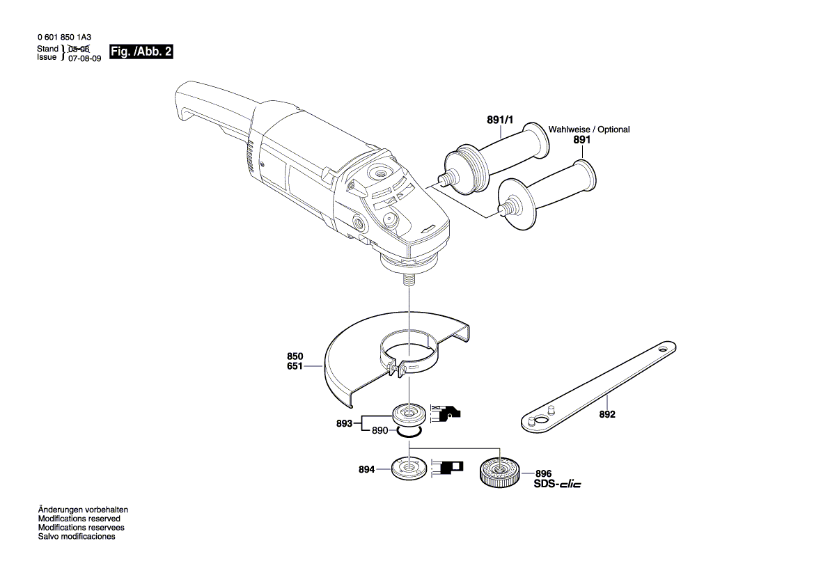 Запчасти для угловой шлифмашины Bosch GWS 20-230 230 V 0601850193, деталировка 2 - цена в Москве, купить оригинальные запчасти Бош в интернет-магазине «Премиум инструмент»