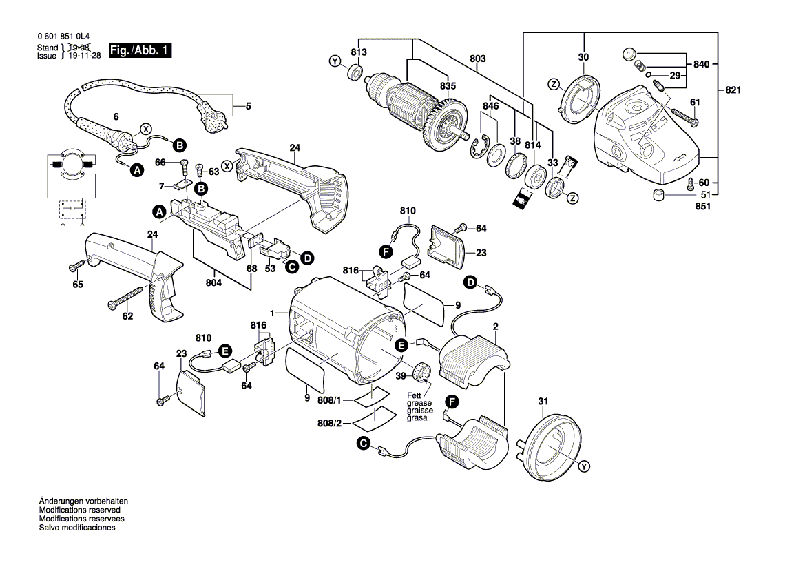 Запчасти для угловой шлифмашины Bosch GWS 21-180 H 230 V 06018510L4, деталировка 1 - цена в Москве, купить оригинальные запчасти Бош в интернет-магазине «Премиум инструмент»