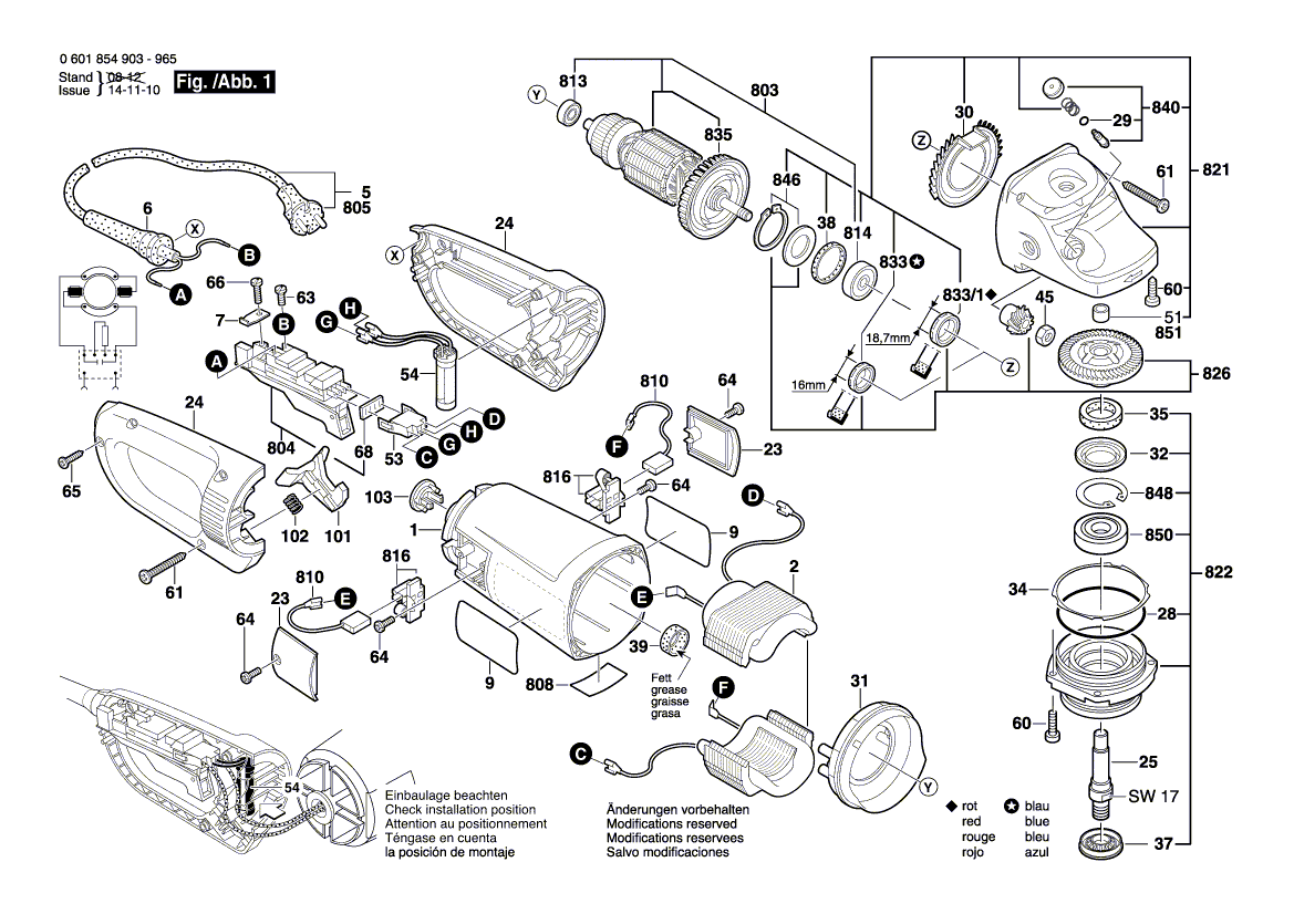 Запчасти для угловой шлифмашины Bosch GWS 24-230 JB 230 V 0601854903, деталировка 1 - цена в Москве, купить оригинальные запчасти Бош в интернет-магазине «Премиум инструмент»