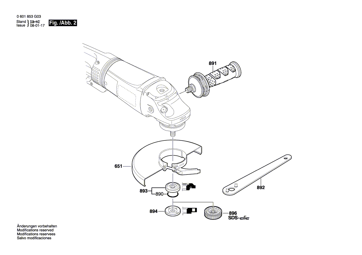 Запчасти для угловой шлифмашины Bosch GWS 26-180 JBV 230 V 0601855G03, деталировка 2 - цена в Москве, купить оригинальные запчасти Бош в интернет-магазине «Премиум инструмент»
