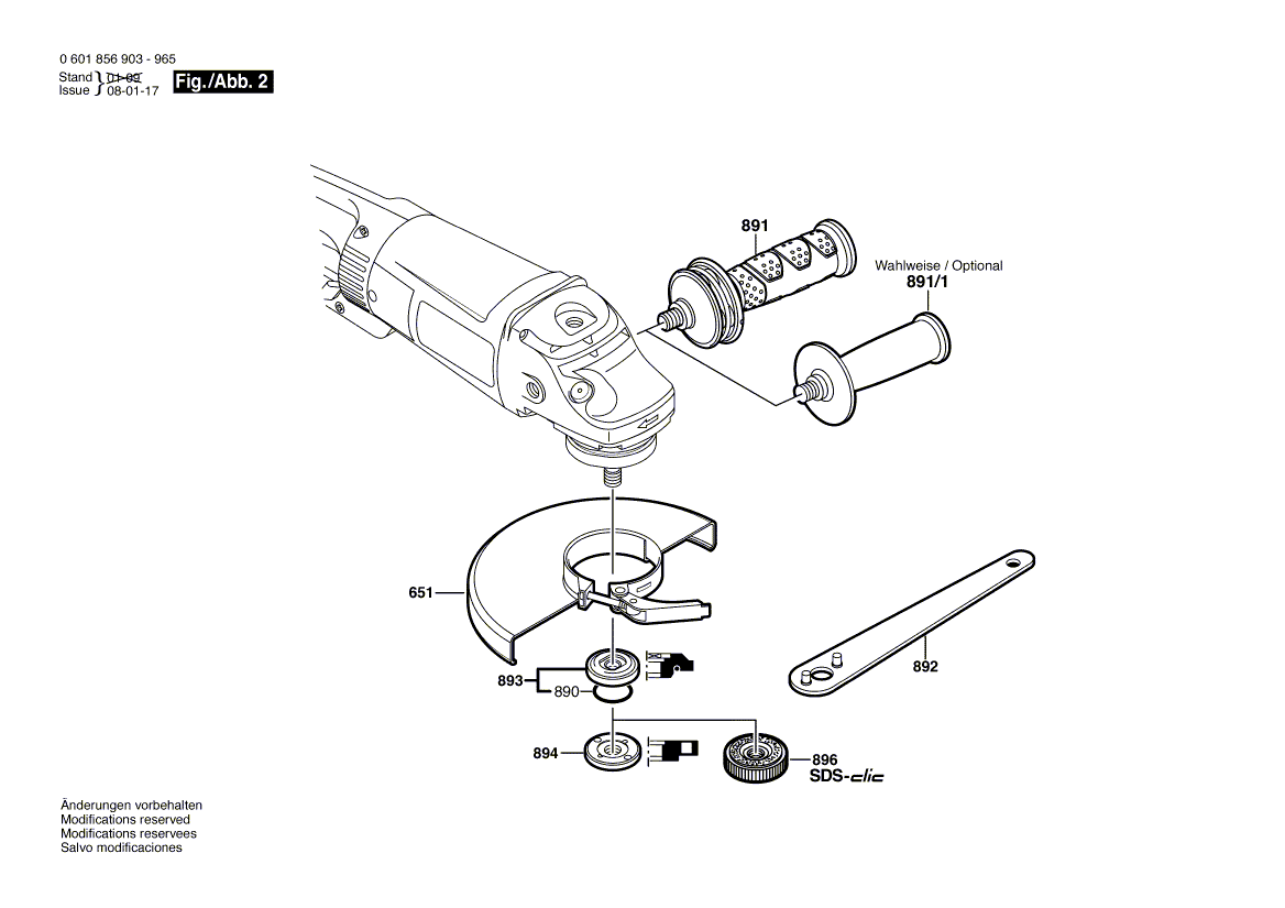 Запчасти для угловой шлифмашины Bosch GWS 26-230 JB 230 V 0601856903, деталировка 2 - цена в Москве, купить оригинальные запчасти Бош в интернет-магазине «Премиум инструмент»
