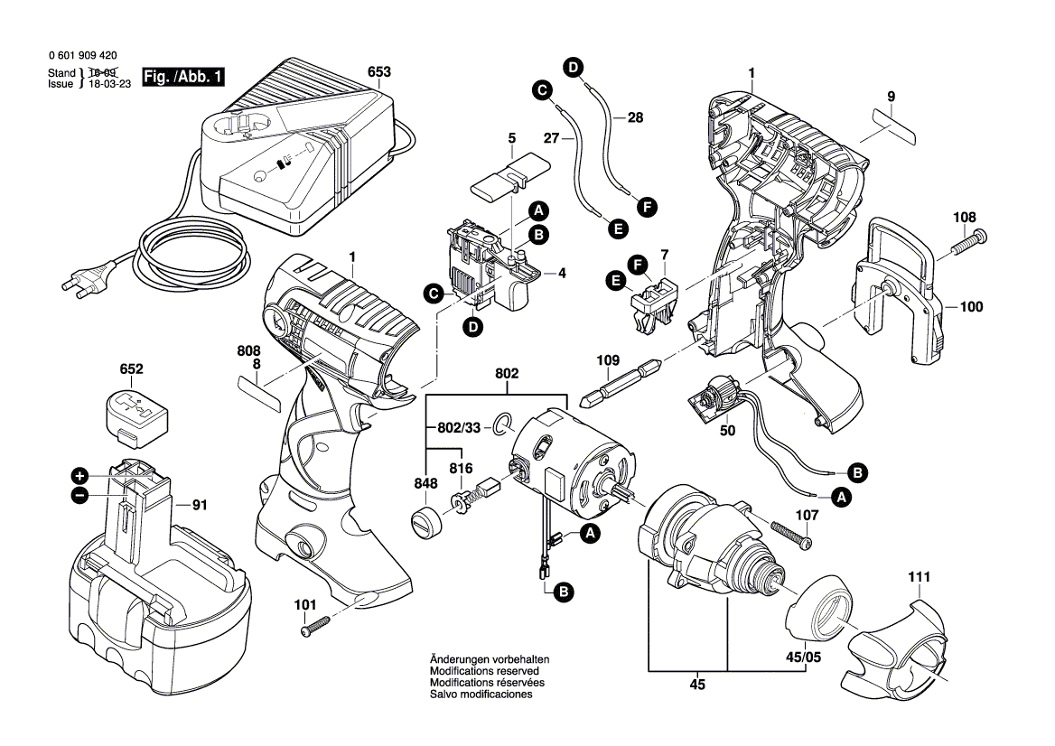 Запчасти для аккумуляторного импульсного гайковерта Bosch GDR 14,4 V 14.4 V 0601909421, деталировка 1 - цена в Москве, купить оригинальные запчасти Бош в интернет-магазине «Премиум инструмент»