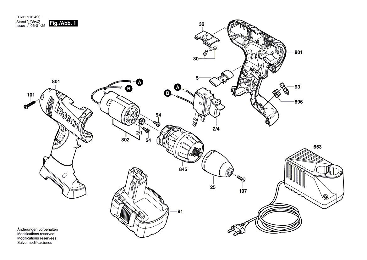 Запчасти для аккумуляторной дрели-шуруповерта Bosch GSR 14,4 V 14.4 V 0601916420, деталировка 1 - цена в Москве, купить оригинальные запчасти Бош в интернет-магазине «Премиум инструмент»