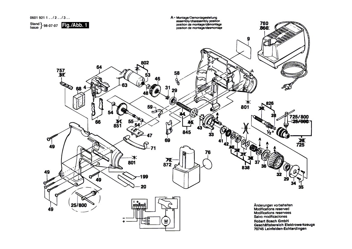 Запчасти для аккумуляторного шуруповерта Bosch GSR 7,2 V 7.2 V 0601921323, деталировка 1 - цена в Москве, купить оригинальные запчасти Бош в интернет-магазине «Премиум инструмент»