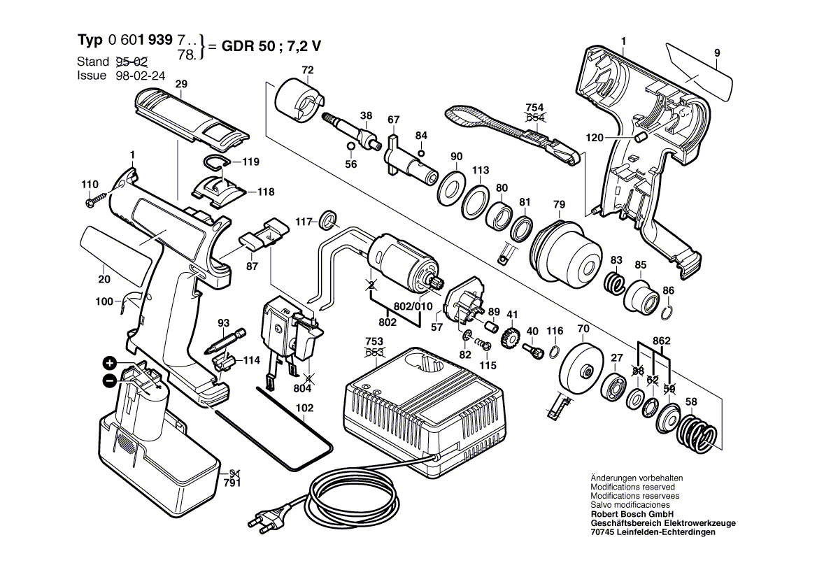 Запчасти для аккумуляторного импульсного гайковерта Bosch GDR 50 7.2 V 0601939780, деталировка 1 - цена в Москве, купить оригинальные запчасти Бош в интернет-магазине «Премиум инструмент»
