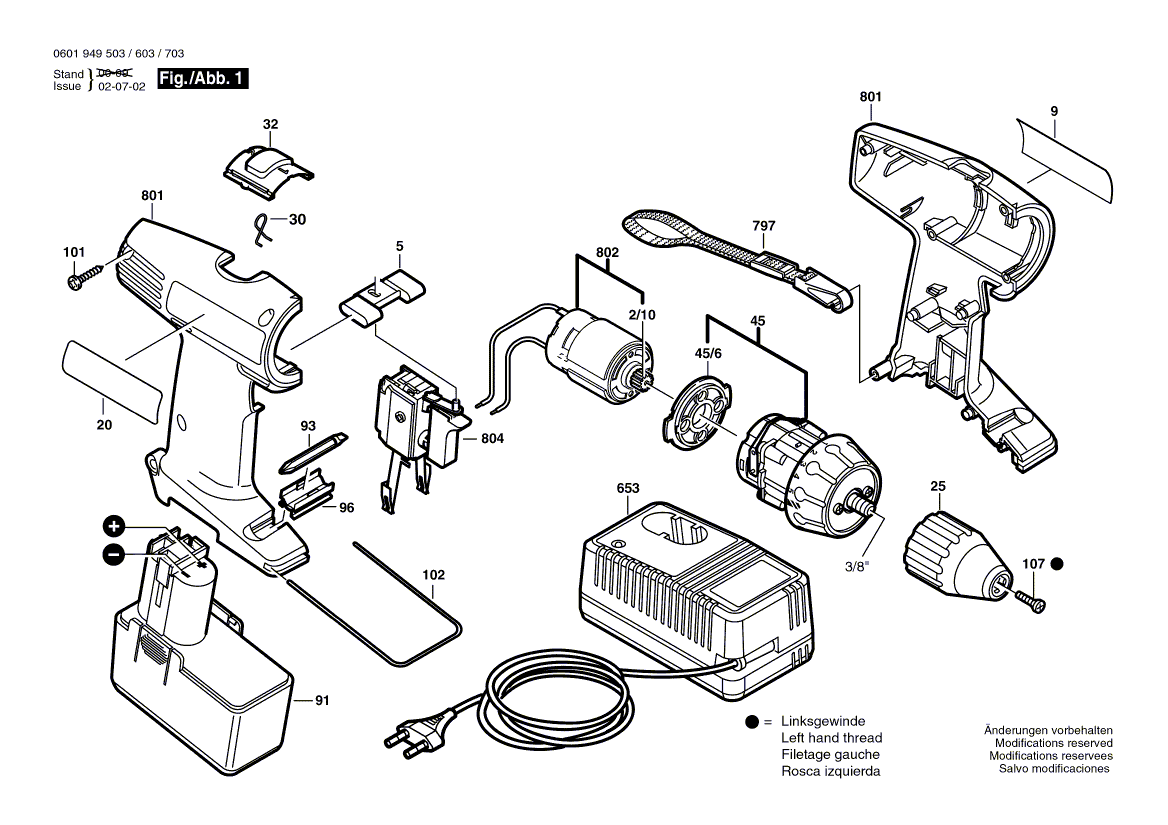 Запчасти для аккумуляторной дрели-шуруповерта Bosch GSR 9,6 V 9.6 V 0601949627, деталировка 1 - цена в Москве, купить оригинальные запчасти Бош в интернет-магазине «Премиум инструмент»