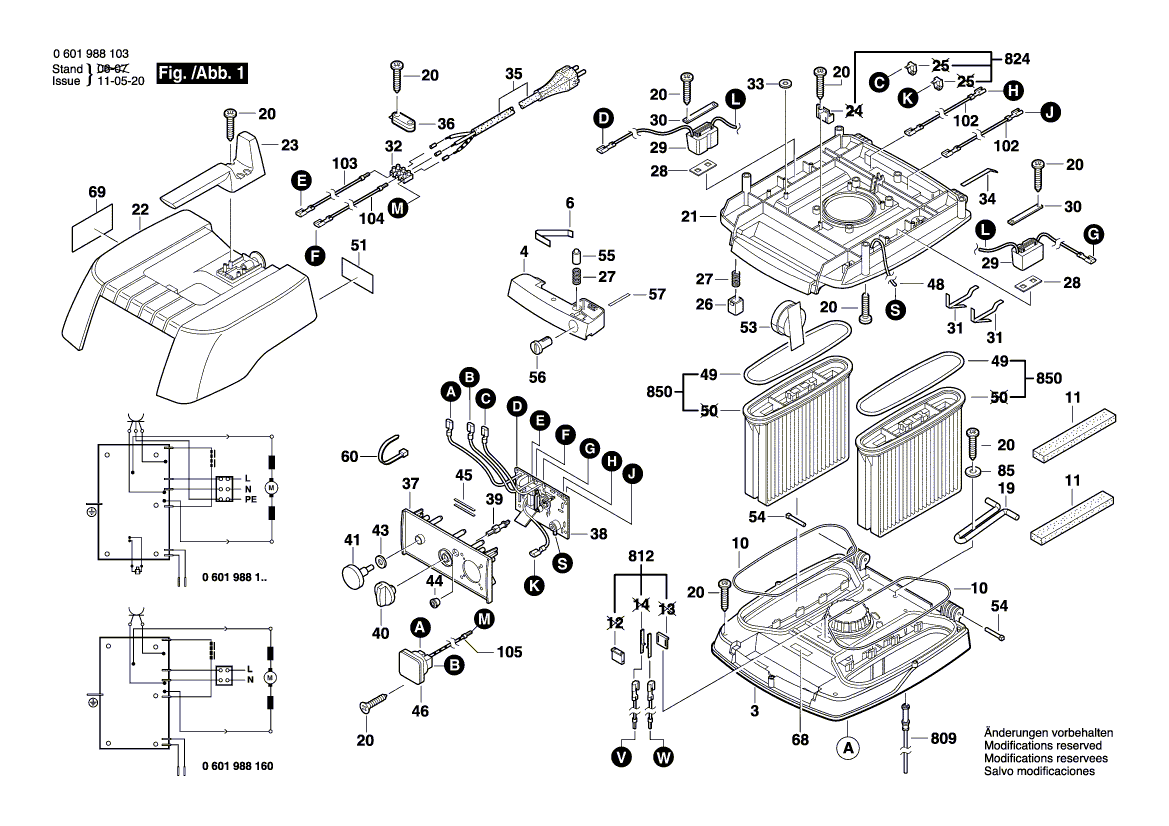 Запчасти для универсального пылесоса Bosch GAS 50 M 230 V 0601988103, деталировка 1 - цена в Москве, купить оригинальные запчасти Бош в интернет-магазине «Премиум инструмент»