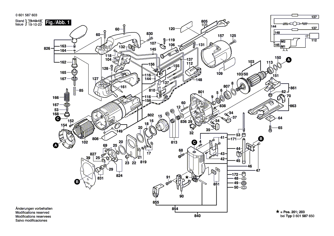 Запчасти для электролобзика Bosch GST 2000 230 V 0601997580, деталировка 1 - цена в Москве, купить оригинальные запчасти Бош в интернет-магазине «Премиум инструмент»