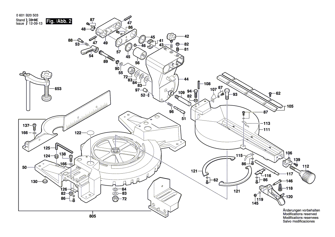 Запчасти для торцевочной пилы Bosch GCM 10 S 230 V 0601B20503, деталировка 2 - цена в Москве, купить оригинальные запчасти Бош в интернет-магазине «Премиум инструмент»