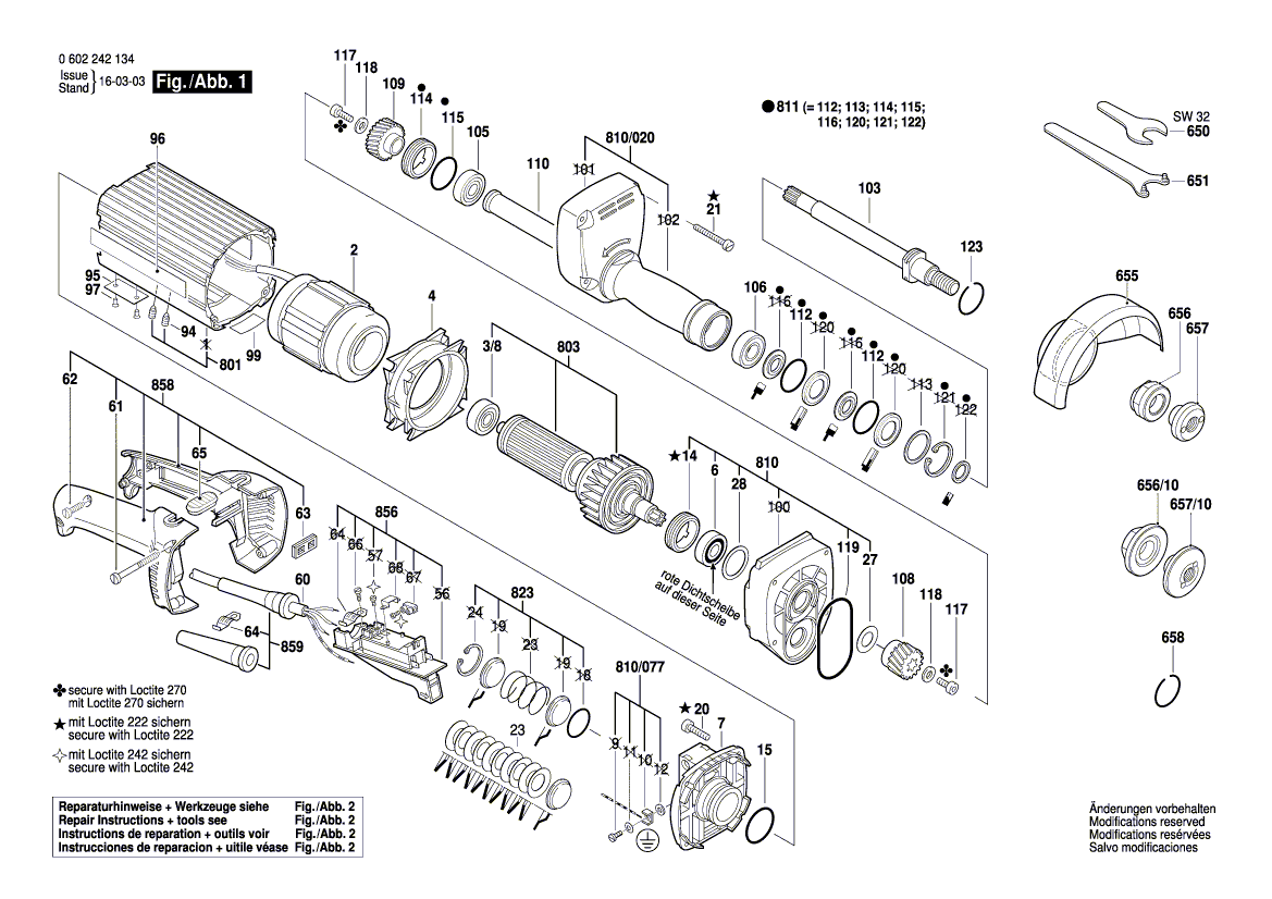 Запчасти для прямой шлифовальной машины Bosch HGS 85/100 0602242134, деталировка 1 - цена в Москве, купить оригинальные запчасти Бош в интернет-магазине «Премиум инструмент»