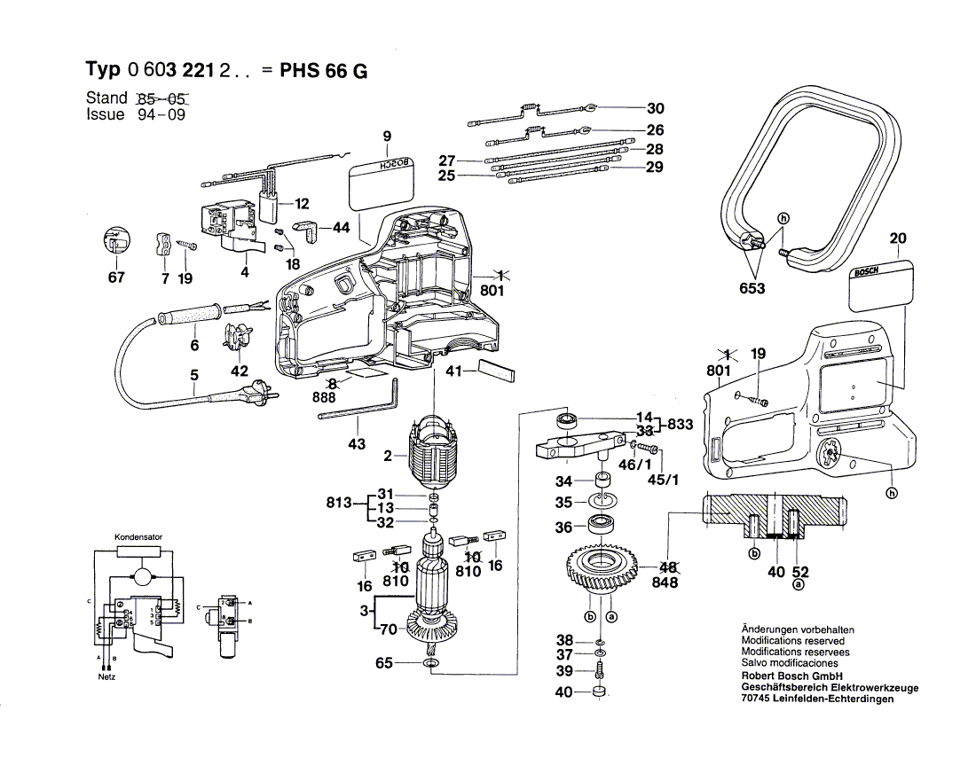 Запчасти для кустореза Bosch PHS 66 G 220 V 0603221203, деталировка 1 - цена в Москве, купить оригинальные запчасти Бош в интернет-магазине «Премиум инструмент»