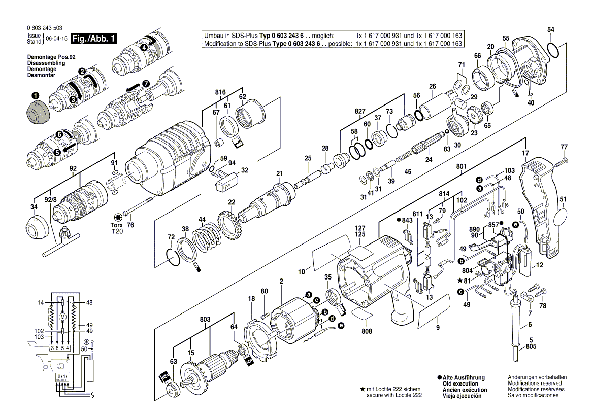 Запчасти для отбойного молотка Bosch PBH 20-RF 220 V 0603243503, деталировка 1 - цена в Москве, купить оригинальные запчасти Бош в интернет-магазине «Премиум инструмент»