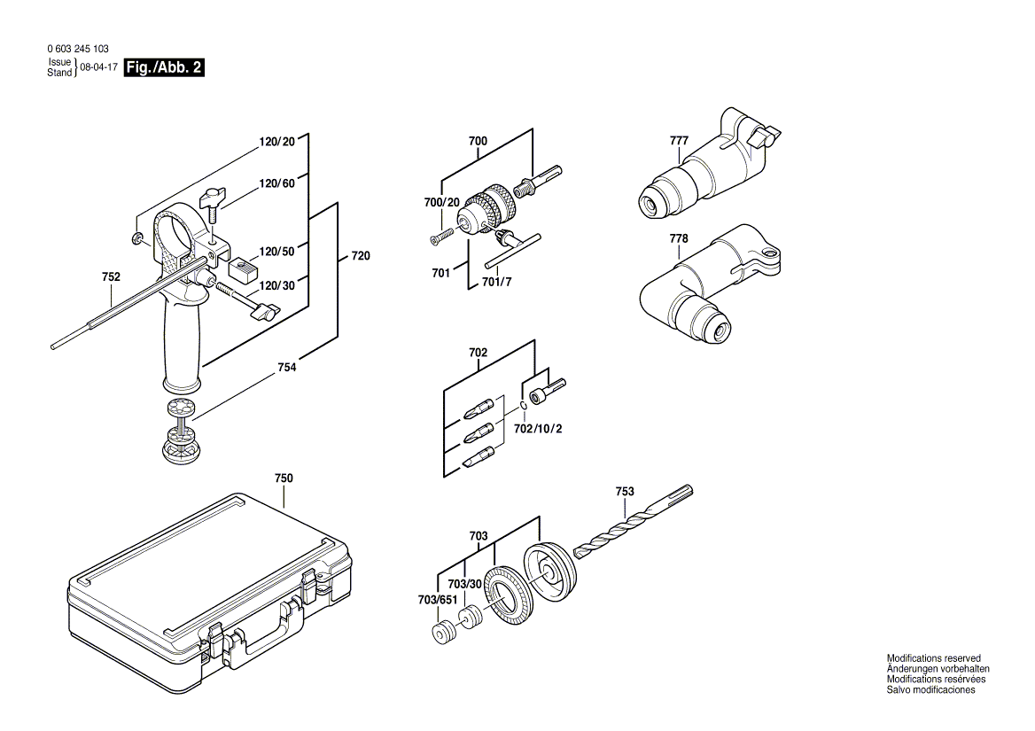 Запчасти для отбойного молотка Bosch PBH 200-2 220 V 0603245103, деталировка 2 - цена в Москве, купить оригинальные запчасти Бош в интернет-магазине «Премиум инструмент»