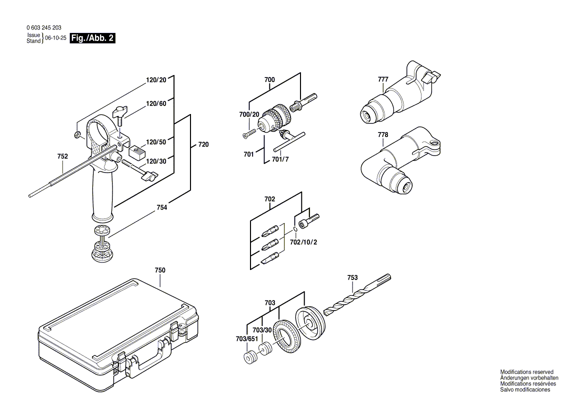 Запчасти для перфоратора Bosch PBH 200 220 V 0603245203, деталировка 2 - цена в Москве, купить оригинальные запчасти Бош в интернет-магазине «Премиум инструмент»