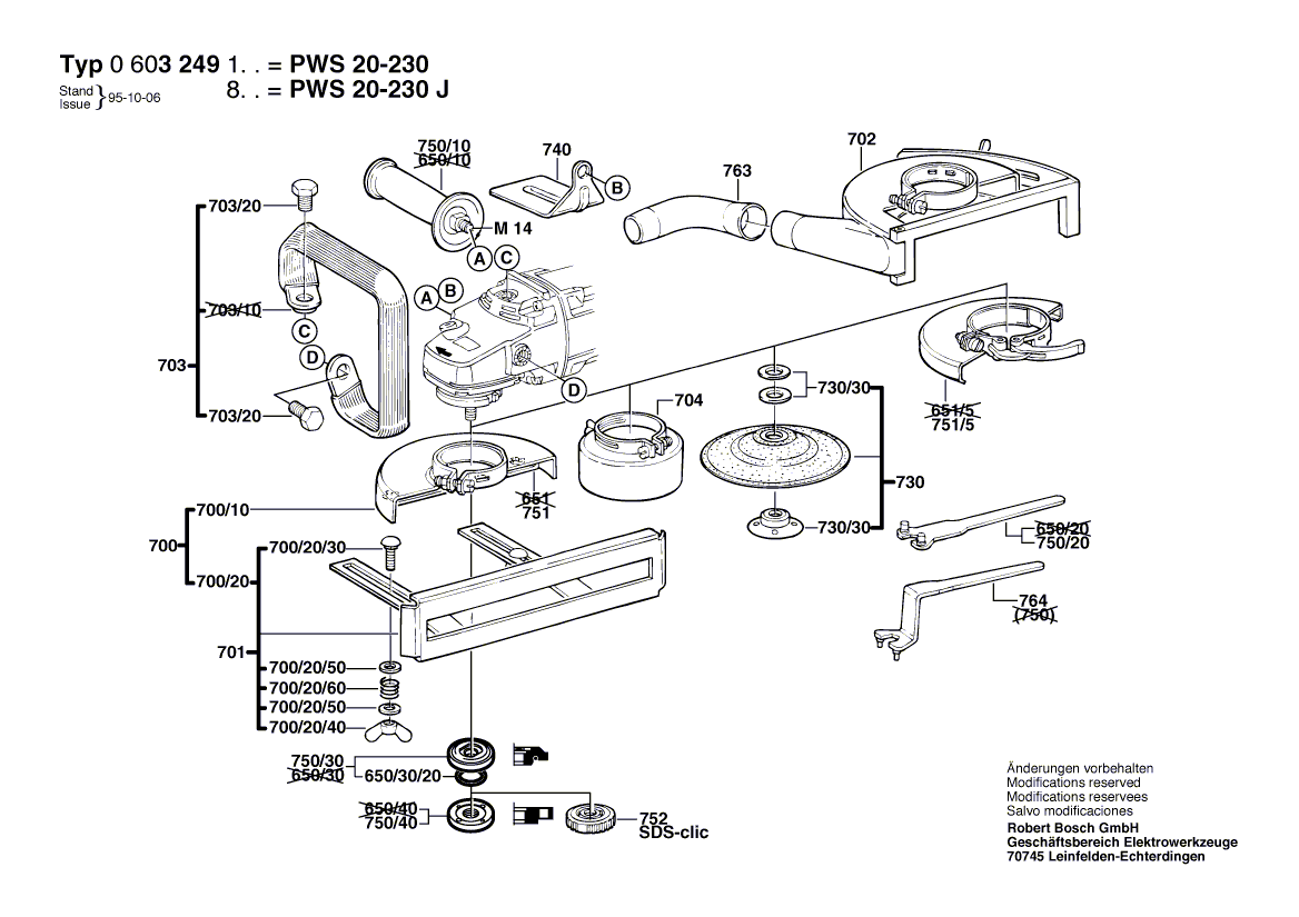 Запчасти для угловой шлифмашины Bosch PWS 20-230 230 V 0603249103, деталировка 2 - цена в Москве, купить оригинальные запчасти Бош в интернет-магазине «Премиум инструмент»