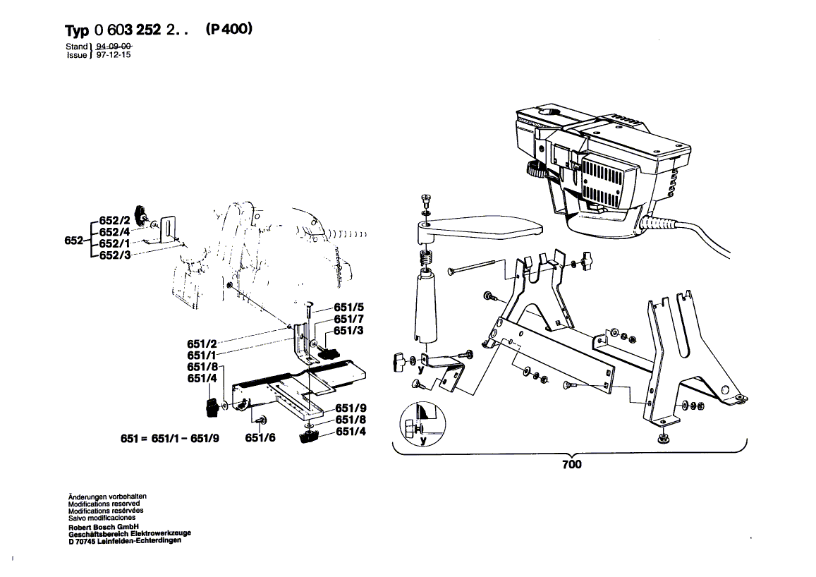Запчасти для рубанка Bosch P 400 220 V 0603252203, деталировка 2 - цена в Москве, купить оригинальные запчасти Бош в интернет-магазине «Премиум инструмент»