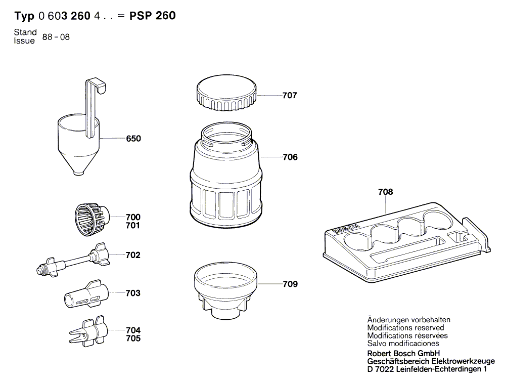 Запчасти для пистолета-распылителя Bosch PSP 260 220 V 0603260403, деталировка 2 - цена в Москве, купить оригинальные запчасти Бош в интернет-магазине «Премиум инструмент»