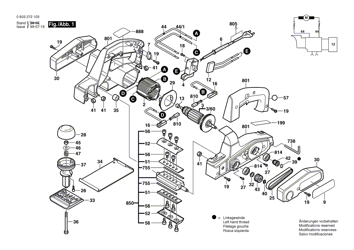 Запчасти для рубанка Bosch PHO 15-82 230 V 0603272103, деталировка 1 - цена в Москве, купить оригинальные запчасти Бош в интернет-магазине «Премиум инструмент»