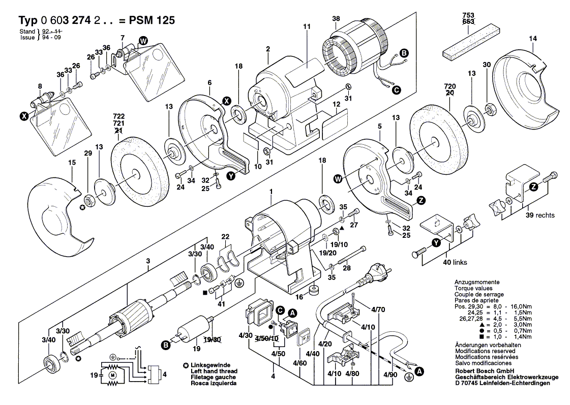 Запчасти для точила Bosch PSM 125 230 V 0603274203, деталировка 1 - цена в Москве, купить оригинальные запчасти Бош в интернет-магазине «Премиум инструмент»