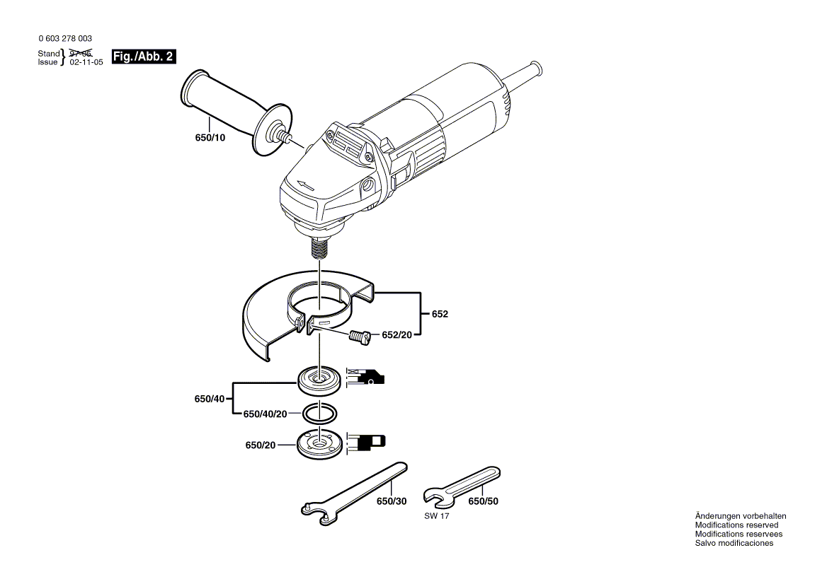 Запчасти для угловой шлифмашины Bosch PWS 5-115 220 V 0603278003, деталировка 2 - цена в Москве, купить оригинальные запчасти Бош в интернет-магазине «Премиум инструмент»