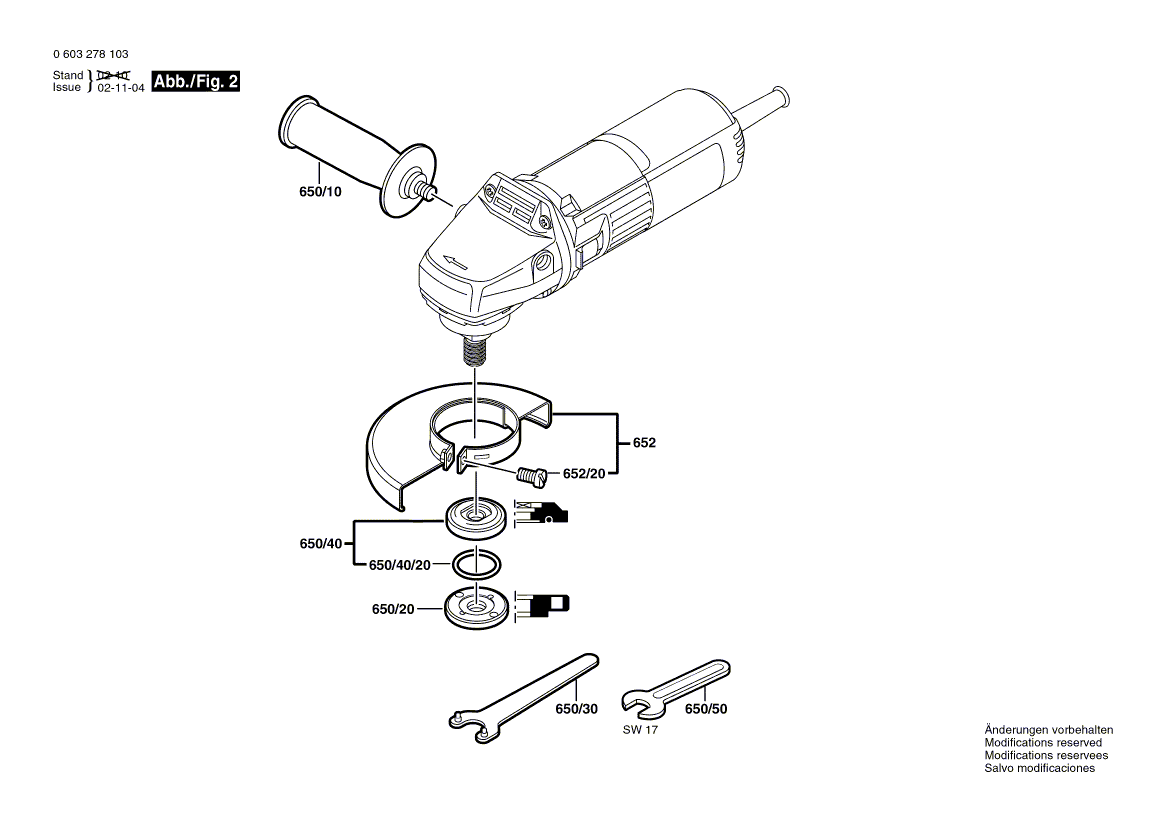 Запчасти для угловой шлифмашины Bosch PWS 5-115 220 V 0603278103, деталировка 2 - цена в Москве, купить оригинальные запчасти Бош в интернет-магазине «Премиум инструмент»