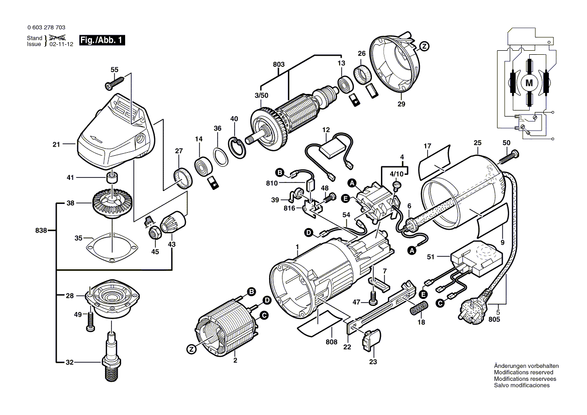 Запчасти для угловой шлифмашины Bosch PWS 7-115 E 230 V 0603278703, деталировка 1 - цена в Москве, купить оригинальные запчасти Бош в интернет-магазине «Премиум инструмент»