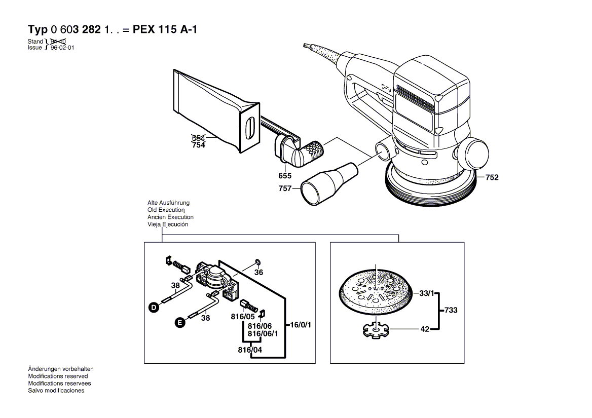 Запчасти для эксцентриковой шлифмашины Bosch PEX 115 A-1 230 V 0603282103, деталировка 2 - цена в Москве, купить оригинальные запчасти Бош в интернет-магазине «Премиум инструмент»