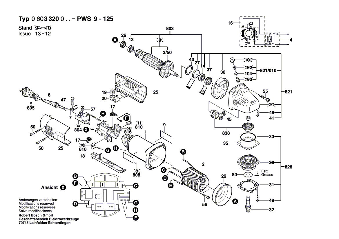 Запчасти для угловой шлифмашины Bosch PWS 9-125 230 V 0603320003, деталировка 1 - цена в Москве, купить оригинальные запчасти Бош в интернет-магазине «Премиум инструмент»