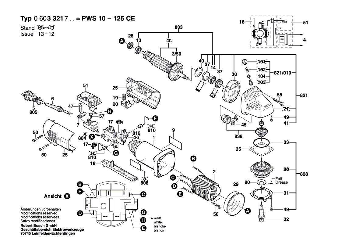 Запчасти для угловой шлифмашины Bosch PWS 10-125 CE 230 V 0603321903, деталировка 1 - цена в Москве, купить оригинальные запчасти Бош в интернет-магазине «Премиум инструмент»