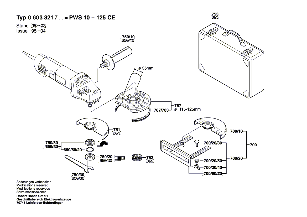 Запчасти для угловой шлифмашины Bosch PWS 10-125 CE 230 V 0603321903, деталировка 2 - цена в Москве, купить оригинальные запчасти Бош в интернет-магазине «Премиум инструмент»