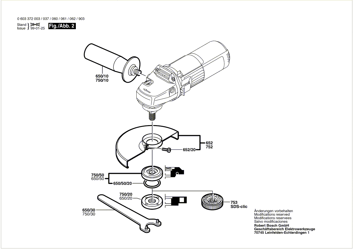Запчасти для угловой шлифмашины Bosch PWS 6-115 230 V 0603372073, деталировка 2 - цена в Москве, купить оригинальные запчасти Бош в интернет-магазине «Премиум инструмент»