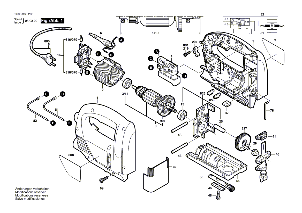 Запчасти для электролобзика Bosch PST 650 230 V 0603380203, деталировка 1 - цена в Москве, купить оригинальные запчасти Бош в интернет-магазине «Премиум инструмент»