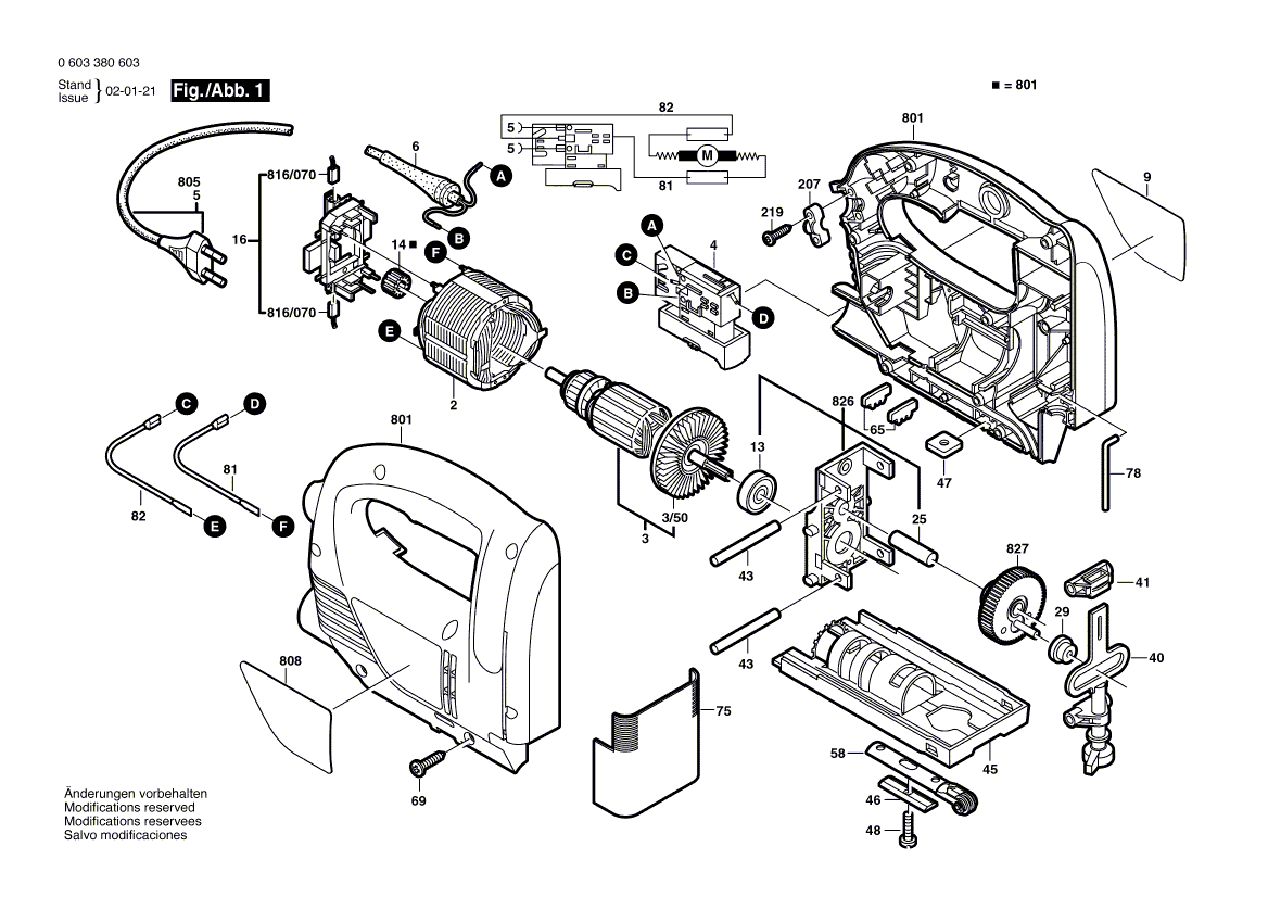 Запчасти для электролобзика Bosch PST 650 E 230 V 0603380603, деталировка 1 - цена в Москве, купить оригинальные запчасти Бош в интернет-магазине «Премиум инструмент»