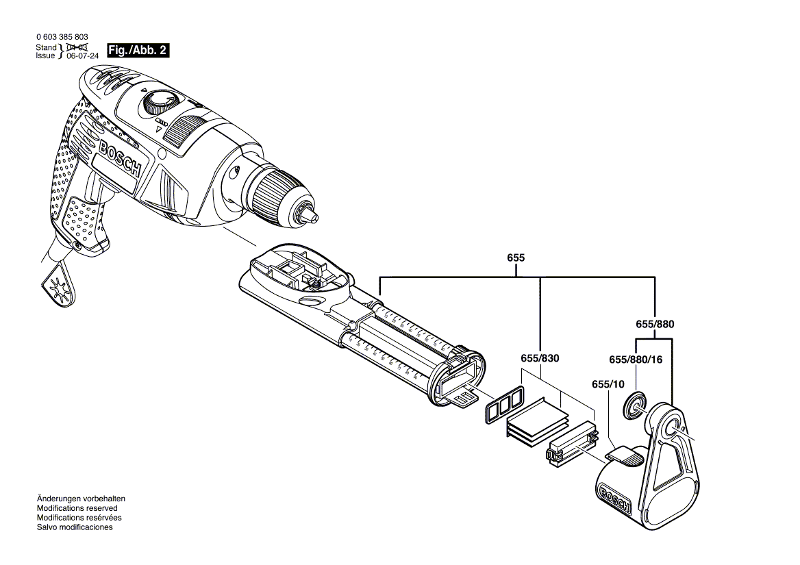 Запчасти для ударной дрели Bosch PSB 1000 RCA 230 V 0603385803, деталировка 2 - цена в Москве, купить оригинальные запчасти Бош в интернет-магазине «Премиум инструмент»