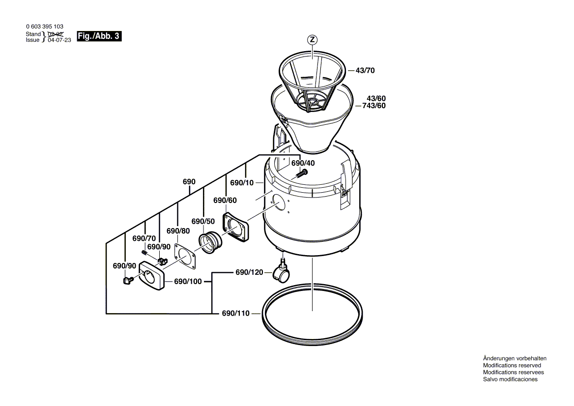 Запчасти для универсального пылесоса Bosch PAS 12-27 230 V 0603395103, деталировка 3 - цена в Москве, купить оригинальные запчасти Бош в интернет-магазине «Премиум инструмент»