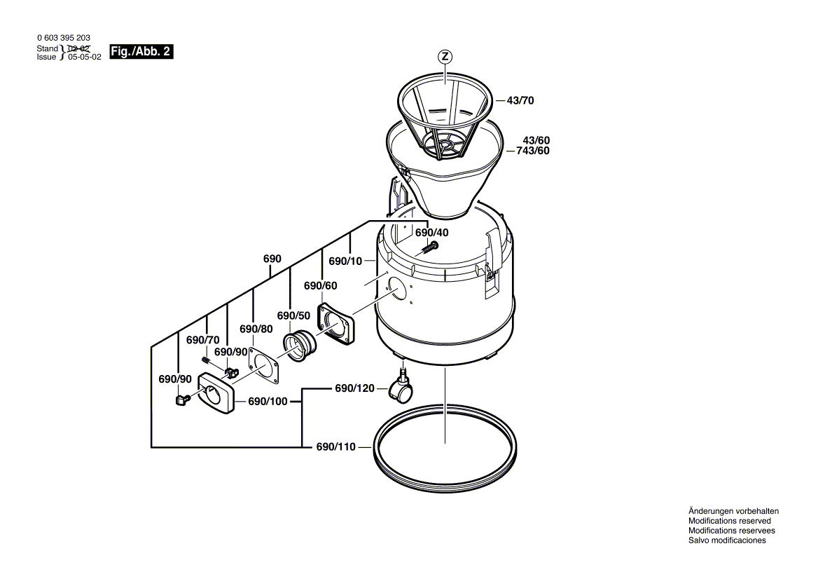 Запчасти для универсального пылесоса Bosch PAS 12-27 F 230 V 0603395203, деталировка 3 - цена в Москве, купить оригинальные запчасти Бош в интернет-магазине «Премиум инструмент»