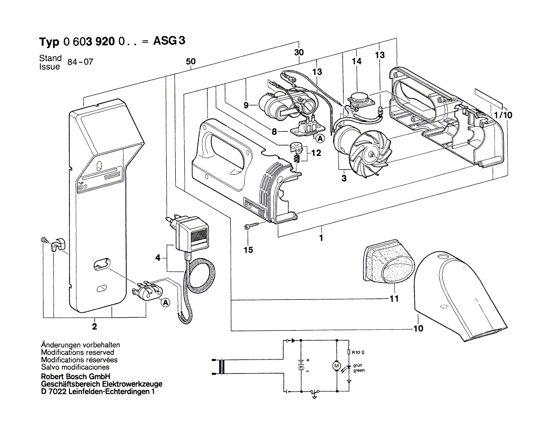 Запчасти для аккумуляторного пылесоса Bosch ASG 3 3.6 V 0603920003, деталировка 1 - цена в Москве, купить оригинальные запчасти Бош в интернет-магазине «Премиум инструмент»