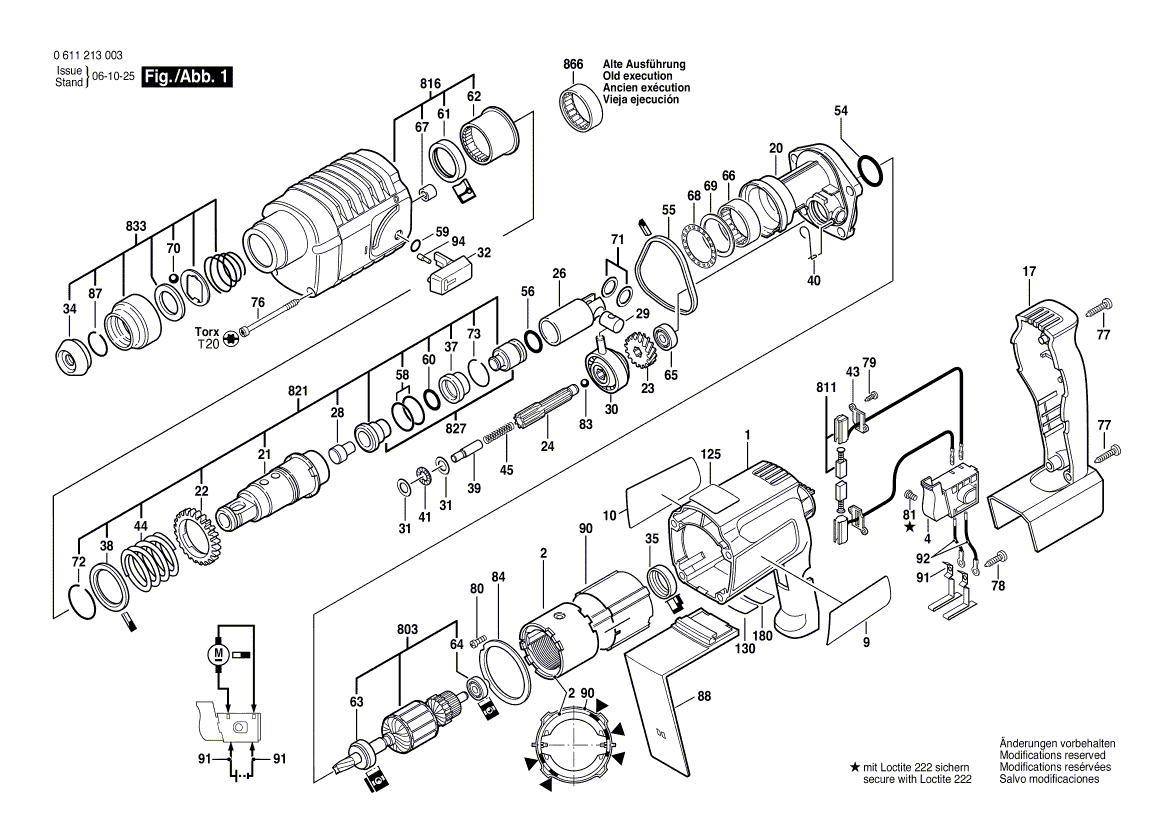 Запчасти для аккумуляторного отбойного молотка Bosch GBH 24 V 24 V 0611213003, деталировка 1 - цена в Москве, купить оригинальные запчасти Бош в интернет-магазине «Премиум инструмент»