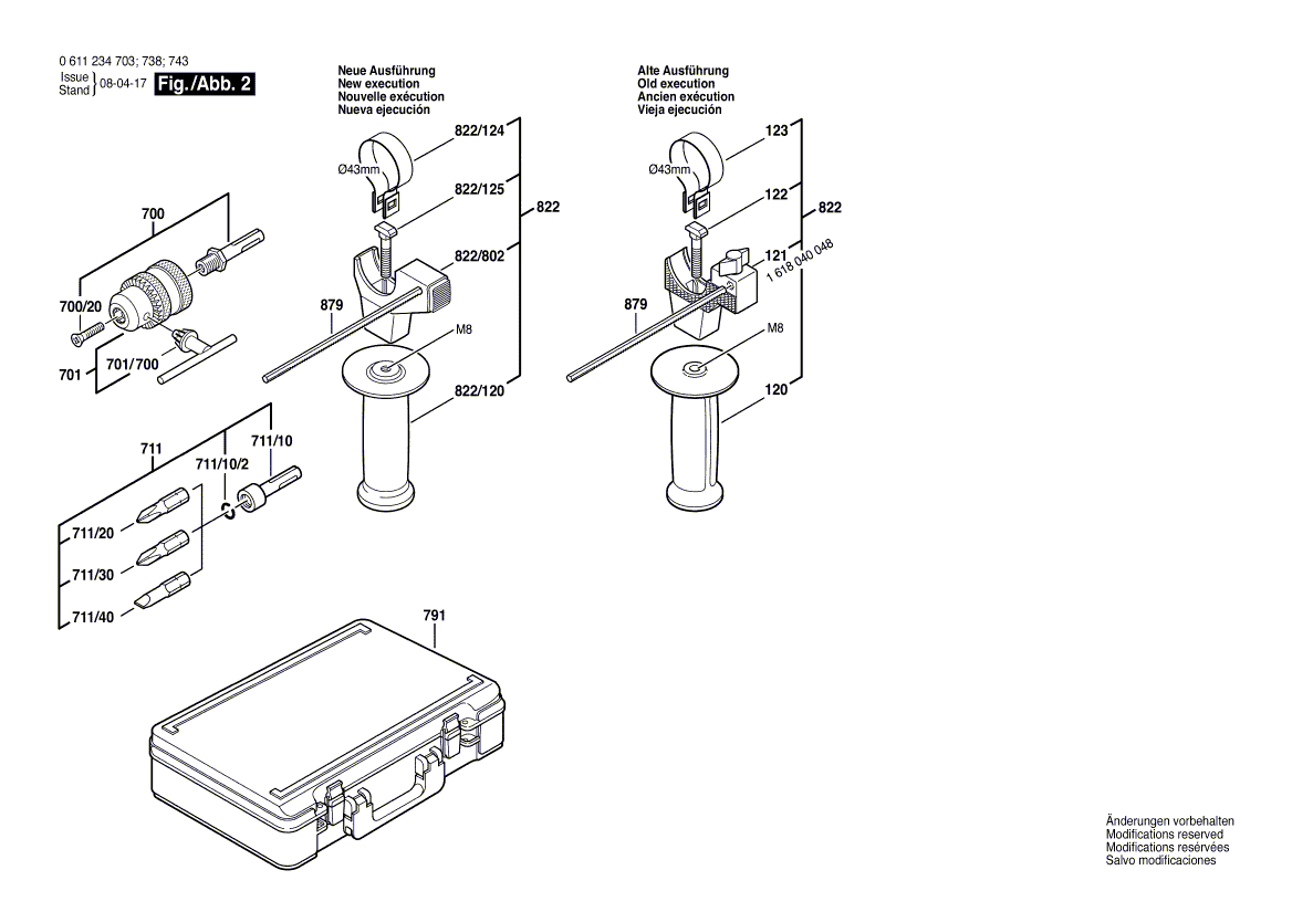 Запчасти для перфоратора Bosch GBH 2-20 SRE 230 V 0611234763, деталировка 2 - цена в Москве, купить оригинальные запчасти Бош в интернет-магазине «Премиум инструмент»