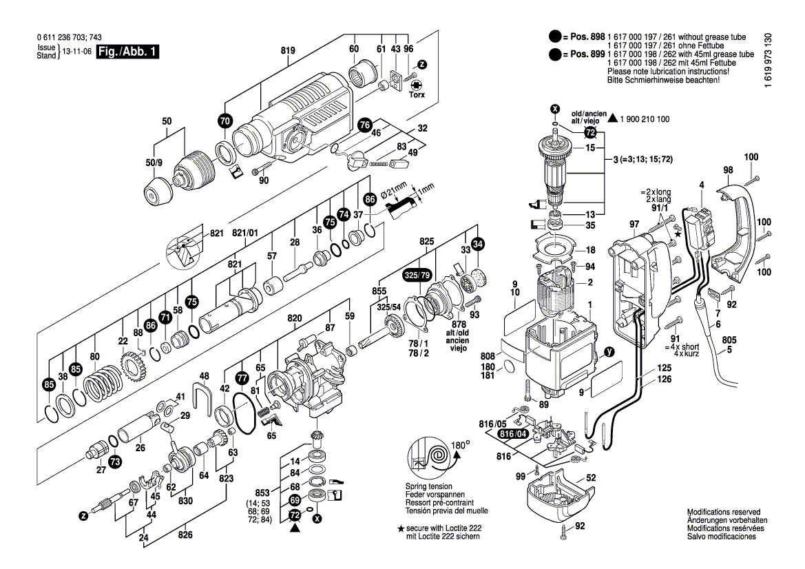 Запчасти для перфоратора Bosch GBH 4 DFE 230 V 0611236703, деталировка 1 - цена в Москве, купить оригинальные запчасти Бош в интернет-магазине «Премиум инструмент»