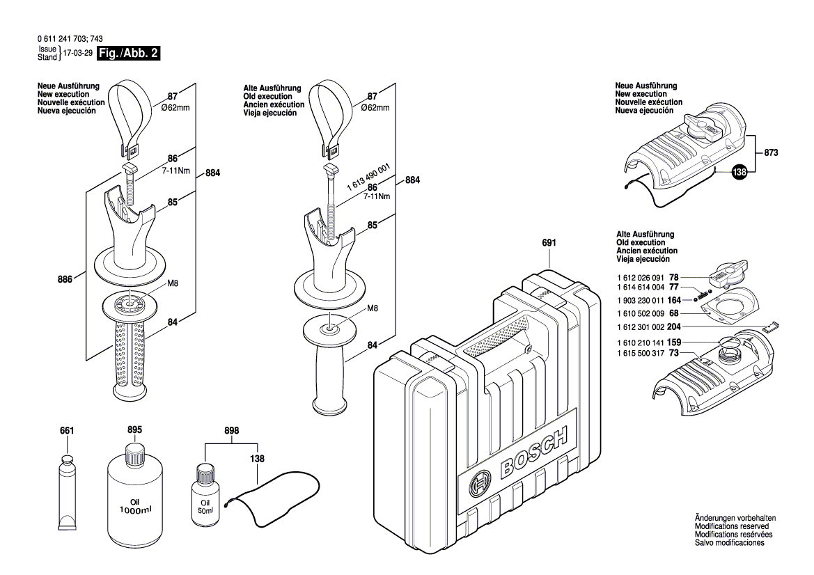 Запчасти для перфоратора Bosch GBH 5-40 DE 230 V 0611241703, деталировка 2 - цена в Москве, купить оригинальные запчасти Бош в интернет-магазине «Премиум инструмент»