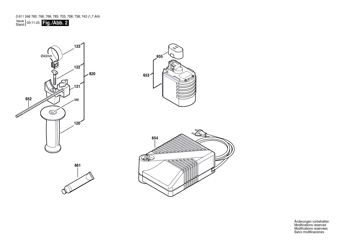 Запчасти для перфоратора Bosch GBH 24 VFR 24 V 0611246703, деталировка 2 - цена в Москве, купить оригинальные запчасти Бош в интернет-магазине «Премиум инструмент»