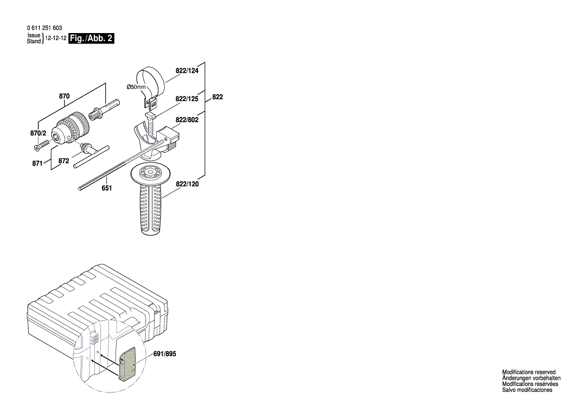 Запчасти для перфоратора Bosch GBH 2-26 E 230 V 0611251603, деталировка 2 - цена в Москве, купить оригинальные запчасти Бош в интернет-магазине «Премиум инструмент»
