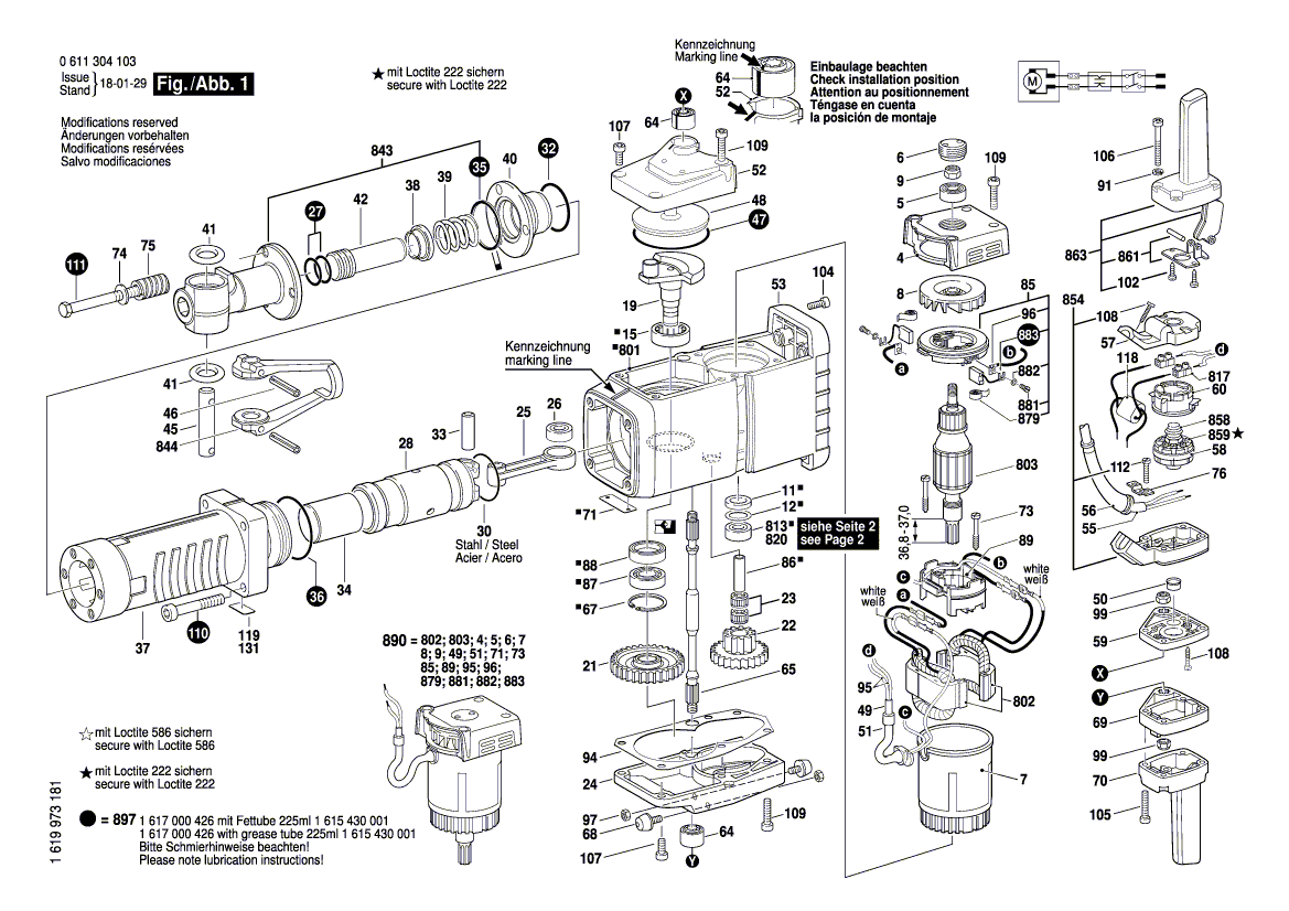 Запчасти для отбойного молотка Bosch GSH 27 230 V 0611304103, деталировка 1 - цена в Москве, купить оригинальные запчасти Бош в интернет-магазине «Премиум инструмент»