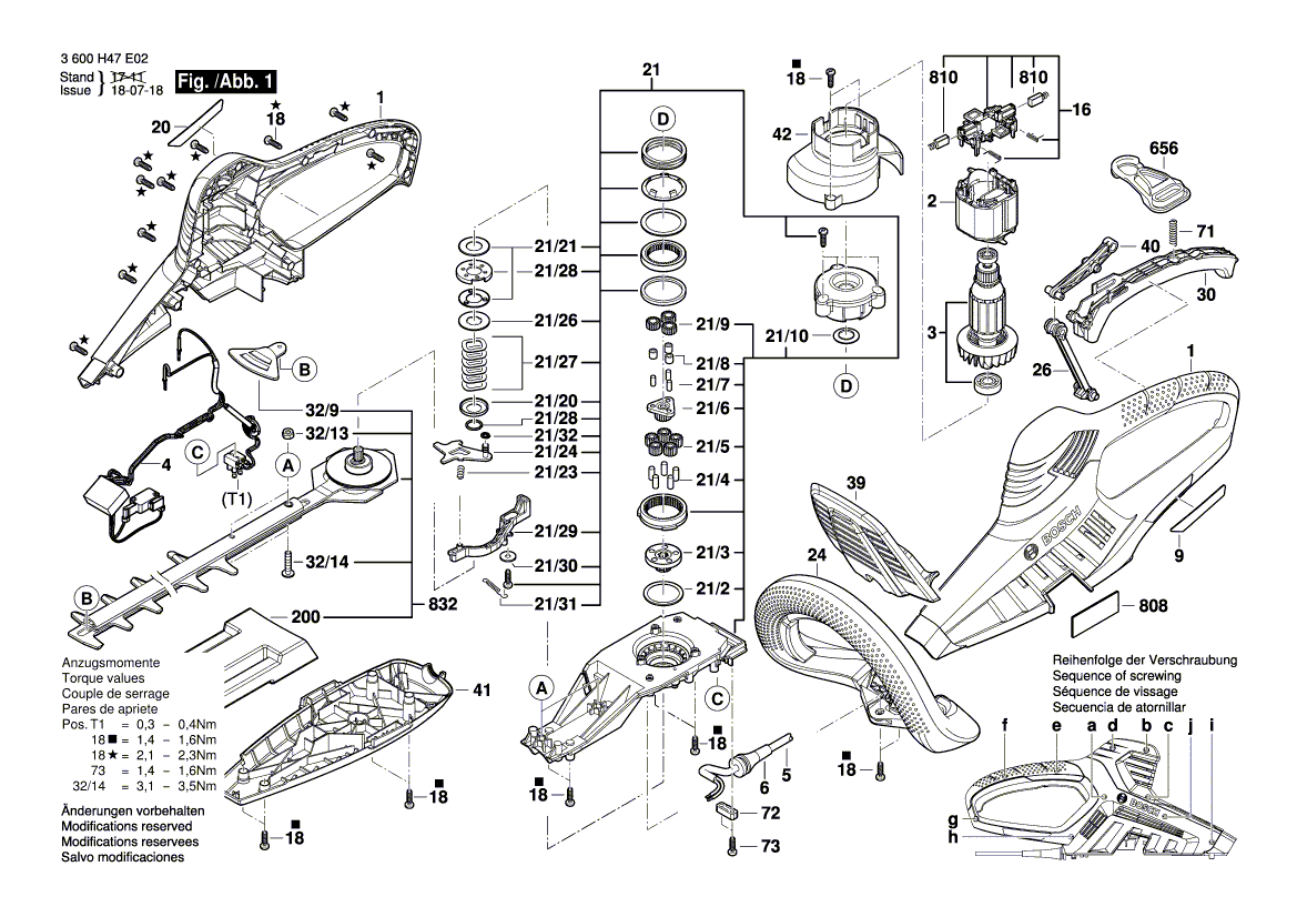 Запчасти для кустореза Bosch AHS 54-26 230 V 3600H47G03, деталировка 1 - цена в Москве, купить оригинальные запчасти Бош в интернет-магазине «Премиум инструмент»